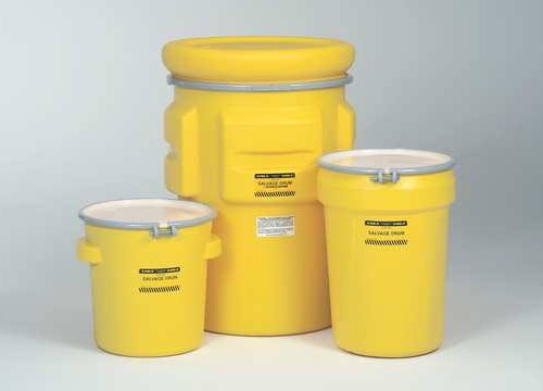Yellow poly salvage drums