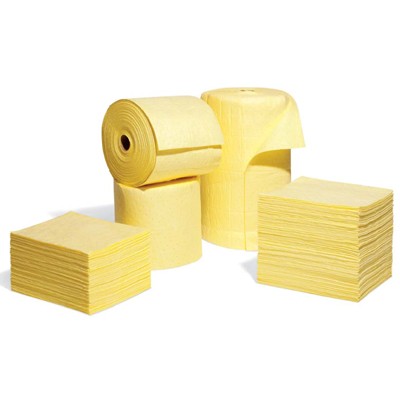 Hazmat chemical spill cleanup absorbent pads & rolls