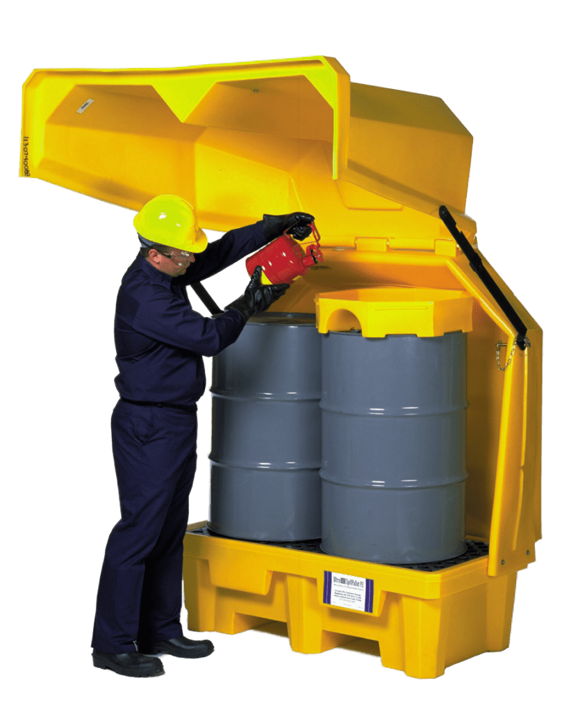 2-Drum Gull Wing Outdoor Drum Storage w/ drain plug - manufacturer product image 1