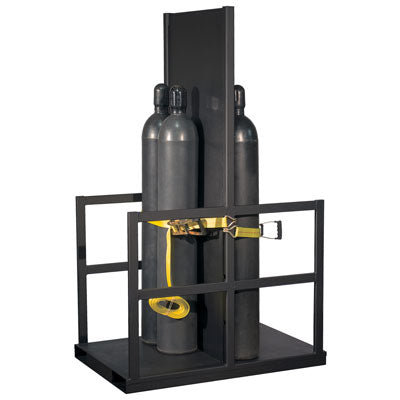 12-Gas Cylinder Forklift Pallet, End Load w/ Firewall, steel - Gas Cylinder Storage