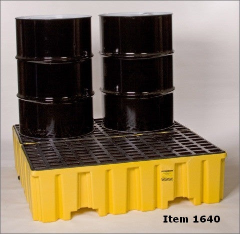 4-Drum Spill Control Pallet, Yellow, 132-Gal Capacity - Spill Containment Pallets