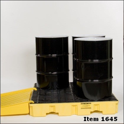 4-Drum Spill Control Pallet, Yellow, 8000lb load capacity - Spill Containment Pallets
