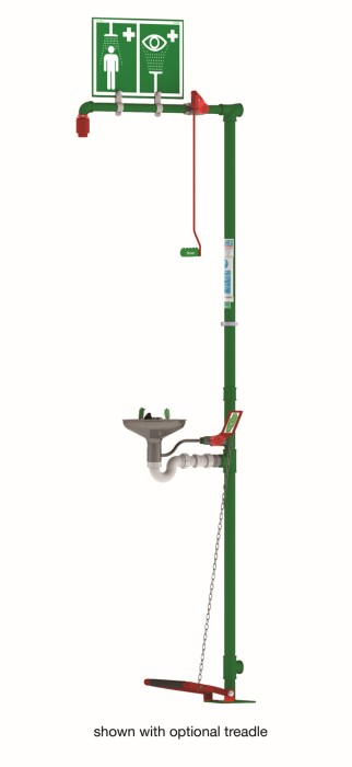 Floor Mount Emergency Shower/Eyewash - Galvanized Pipe, Top Inlet, Open Stainless Steel Bowl - manufacturer product image 1