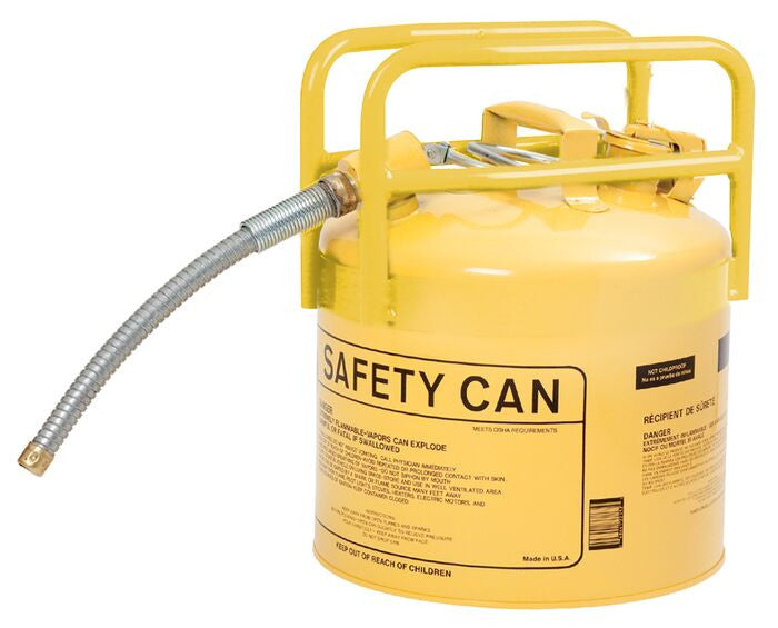 5-Gallon DOT-Approved Gas Can, Yellow, Flexible 5/8" Metal Spout - manufacturer product image 1