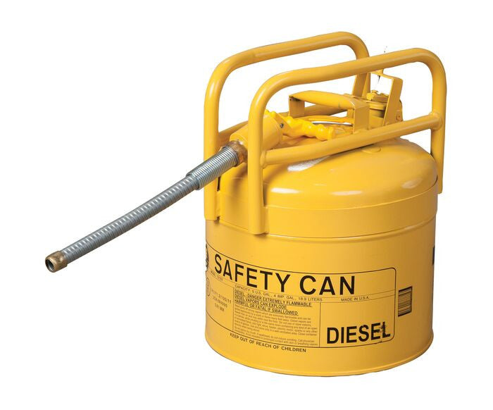 5-Gallon DOT-Approved Gas Cans, Yellow, Flexible 7/8" Metal Spout - manufacturer product image 1