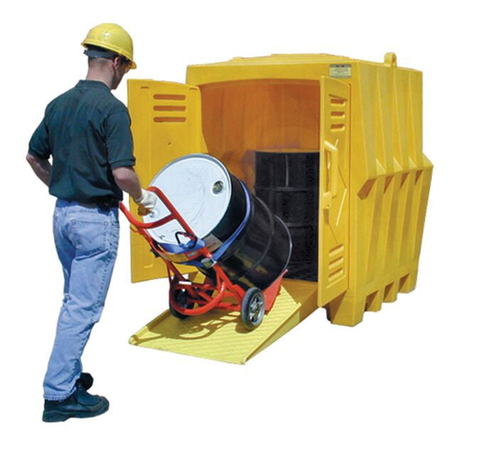 Hard Top 4-Drum Spill Containment Pallet and Poly Storage Building - manufacturer product image 2