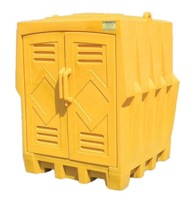 Hard Top 4-Drum Spill Containment Pallet and Poly Storage Building - manufacturer product image 1