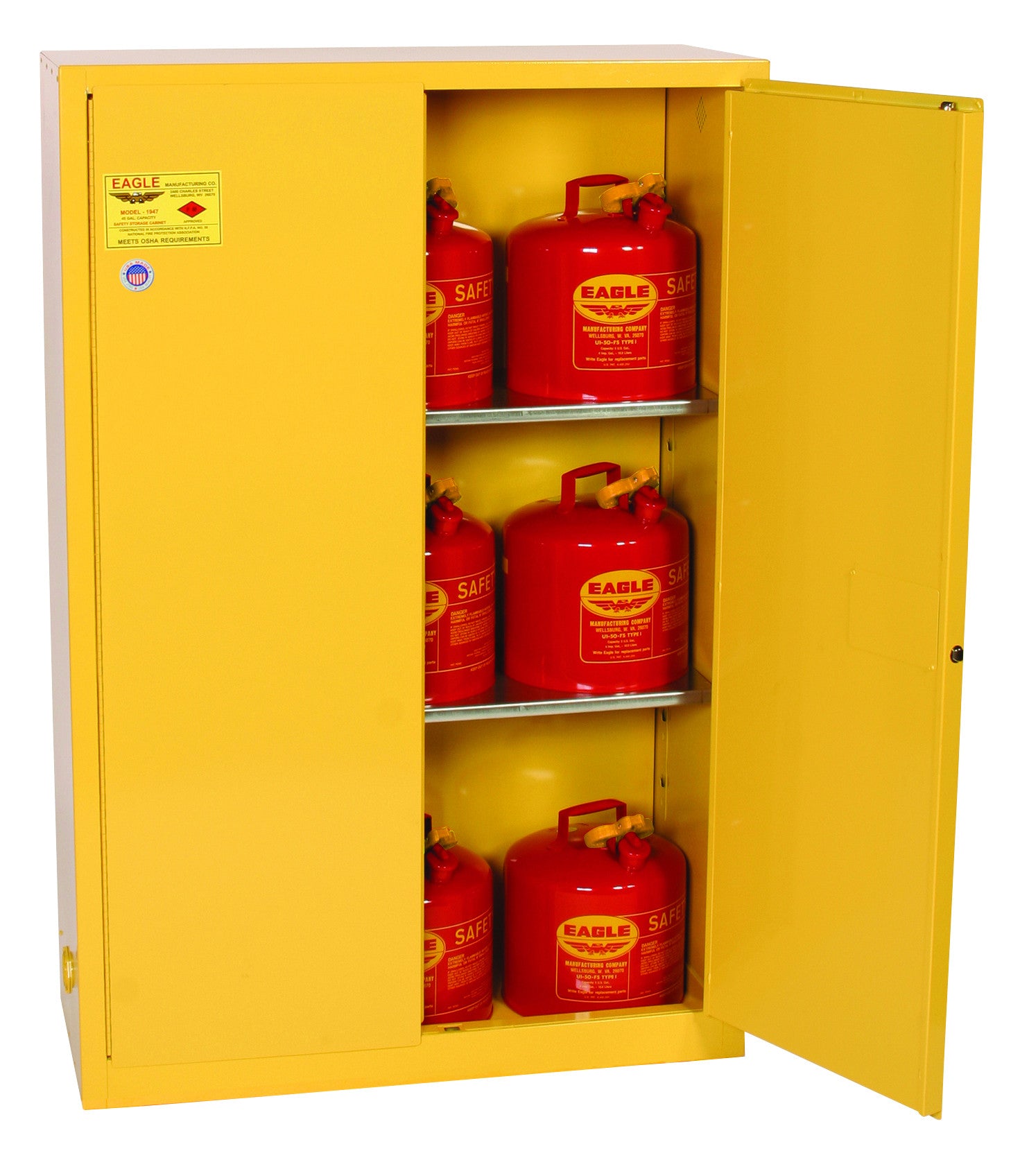 45-Gal Manual 2-Door Yellow Flammables Cabinet - manufacturer product image 2