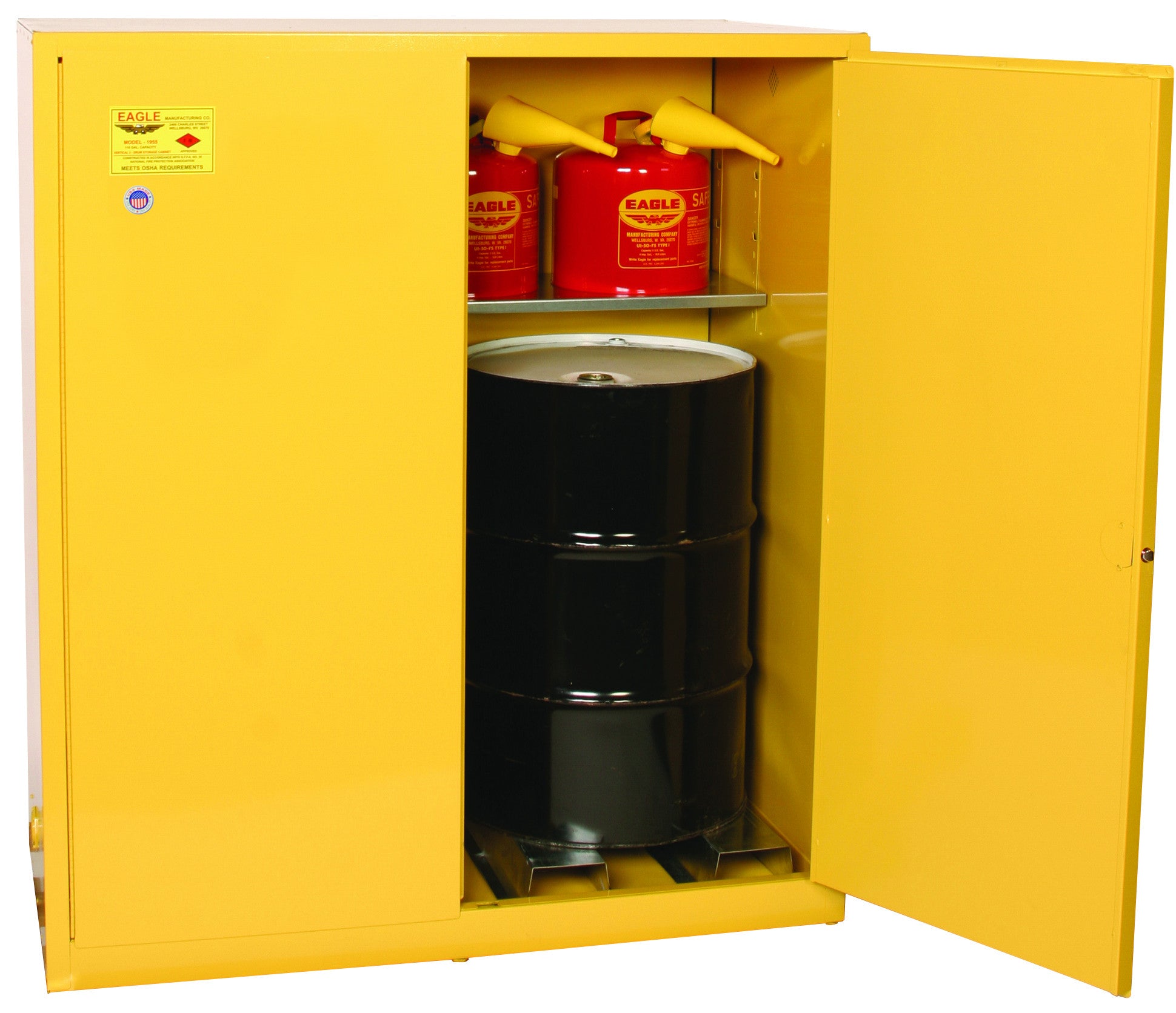 110-Gal Yellow Safety Cabinet, 2x 55-Gal Drums, Manual Close - manufacturer product image 2