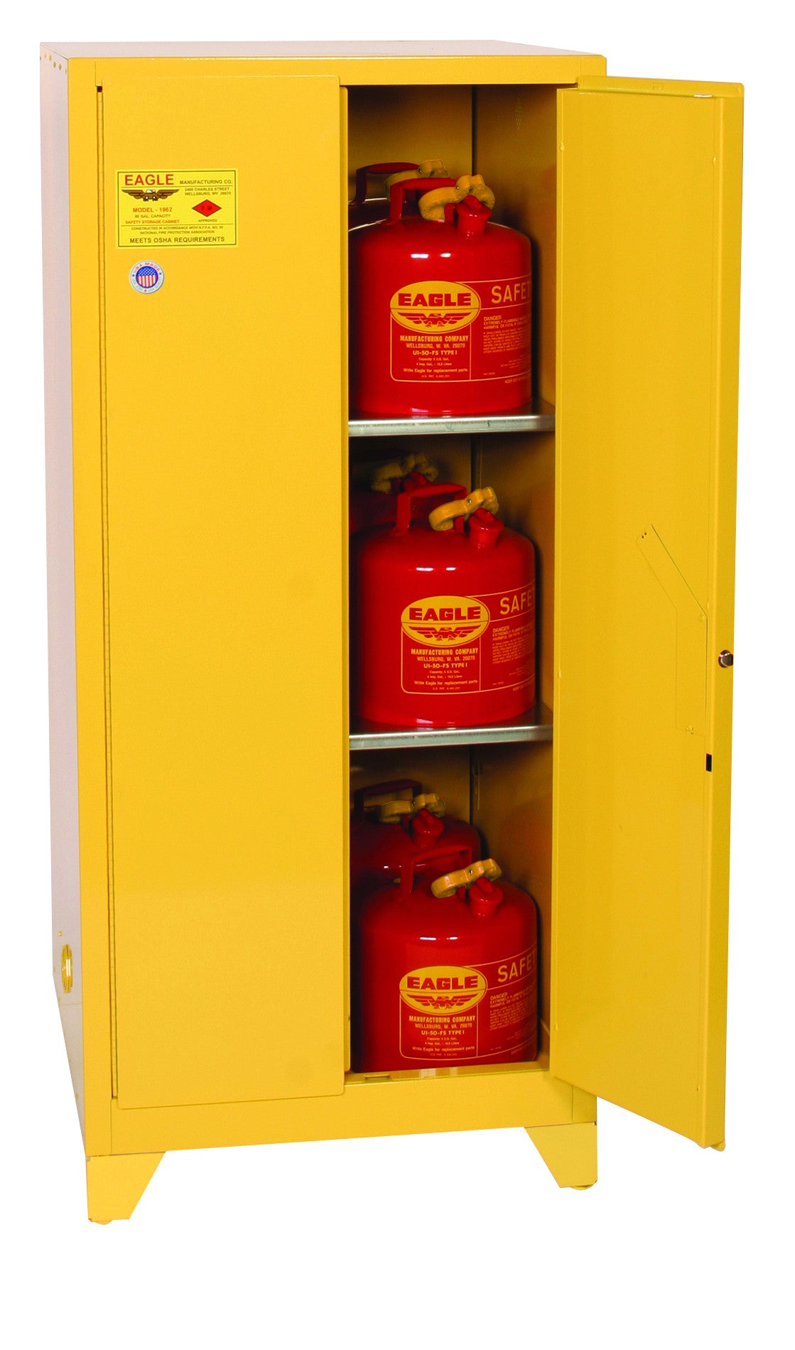 60-Gal. Manual Close Yellow Fire Cabinet w/ Legs - manufacturer product image 2