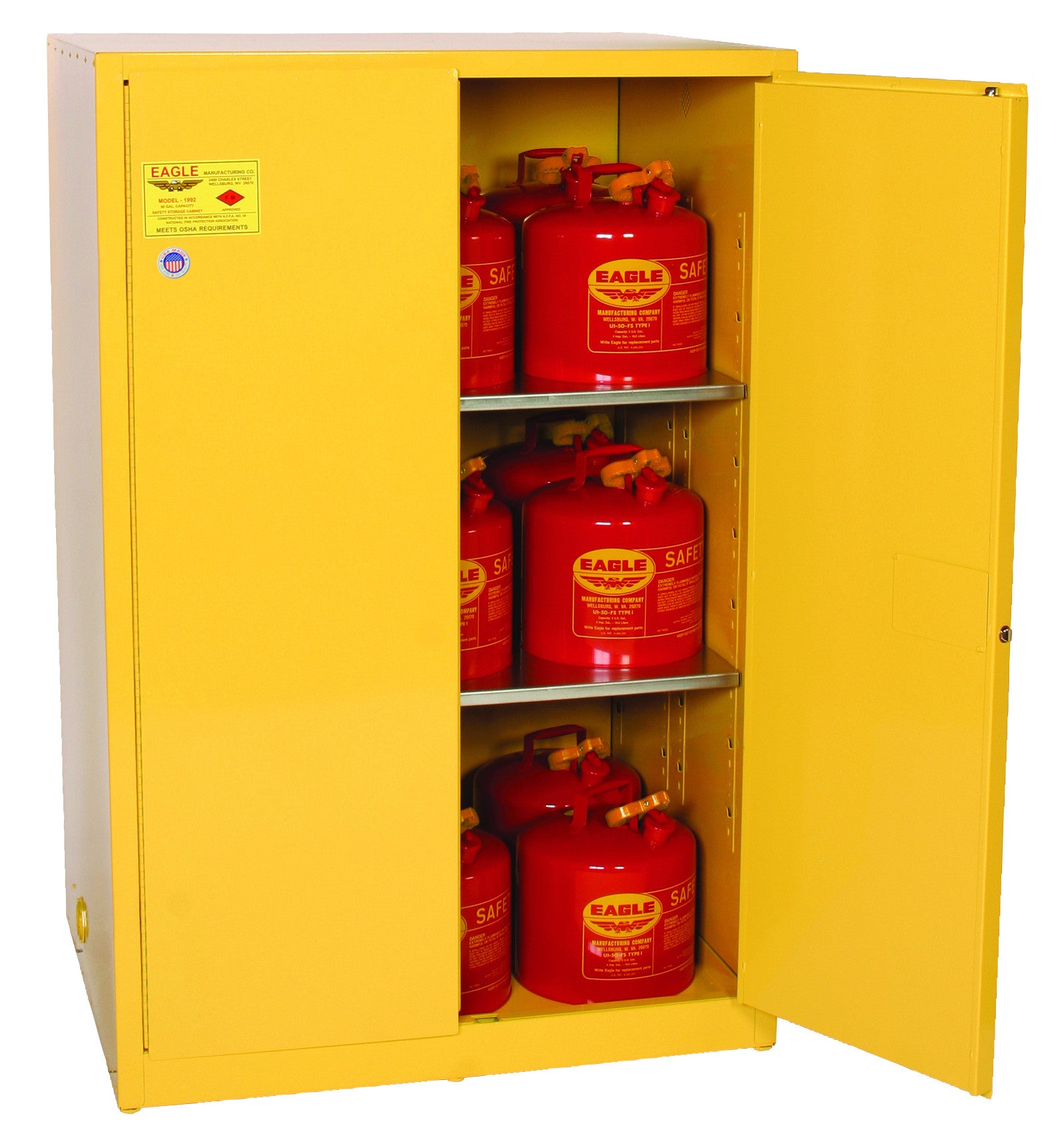 90-Gal Manual 2-Door Yellow Flammables Cabinet - manufacturer product image 2