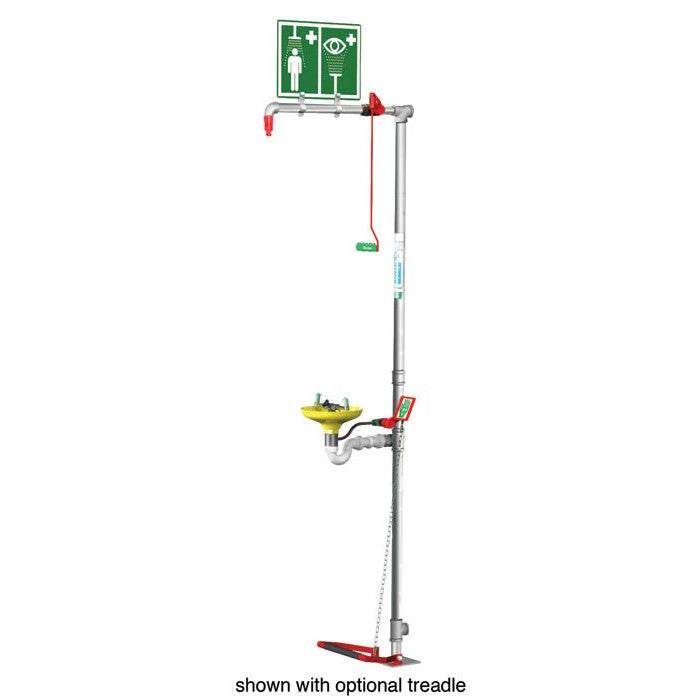 Floor Mount Emergency Shower/Eyewash - Stainless Steel Pipe, Top Inlet, Open ABS Bowl - manufacturer product image 1
