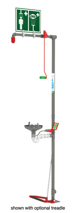 Floor Mount Emergency Shower/Eyewash - Stainless Steel Pipe, Top Inlet, Open ABS Bowl - manufacturer product image 1