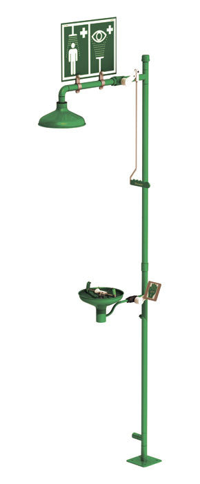Floor Mount Emergency Shower/Eyewash - Powder Coated Stainless Steel, Open Bowl - manufacturer product image 1