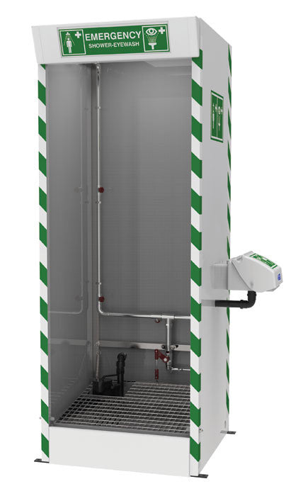 Emergency Shower Cubicle with Multi-Nozzles, 120V Sump Pump & External Eyewash - manufacturer product image 1