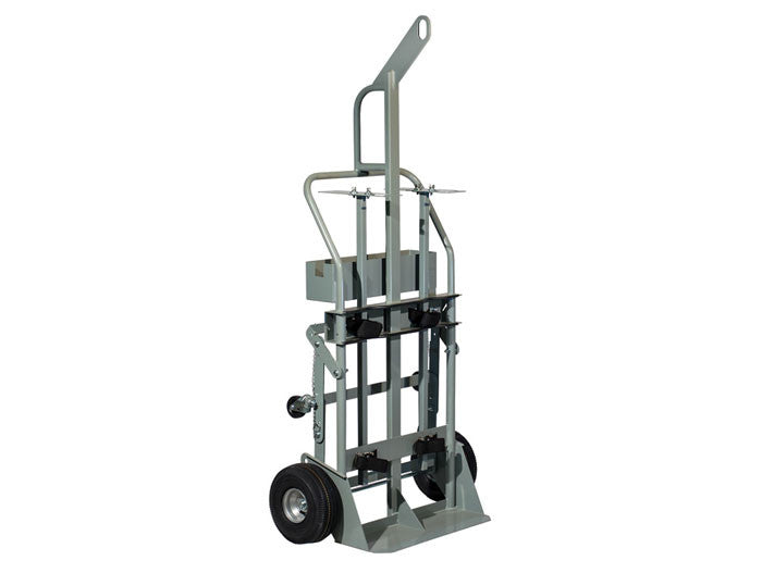 Double Cylinder Hand Truck, 10.5in Pneumatic Wheels, Casters, Hoist Ring, Tool Tray - manufacturer product image 2