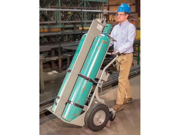 Double Cylinder Firewall Hand Truck, 16in Pneumatic Wheels, Casters, Hoist Ring, Toolbox - manufacturer product image 2