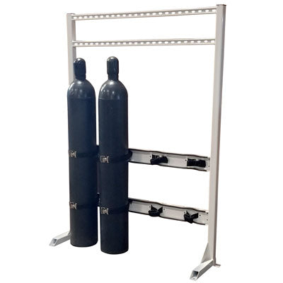 Floor Mount 4-Gas Cylinder Inline Stand Process Station, steel - Gas Cylinder Storage