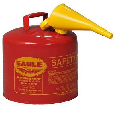 5-Gal Eagle Safety Gas Can for Flammables WITH Funnel, Red - Safety Cans