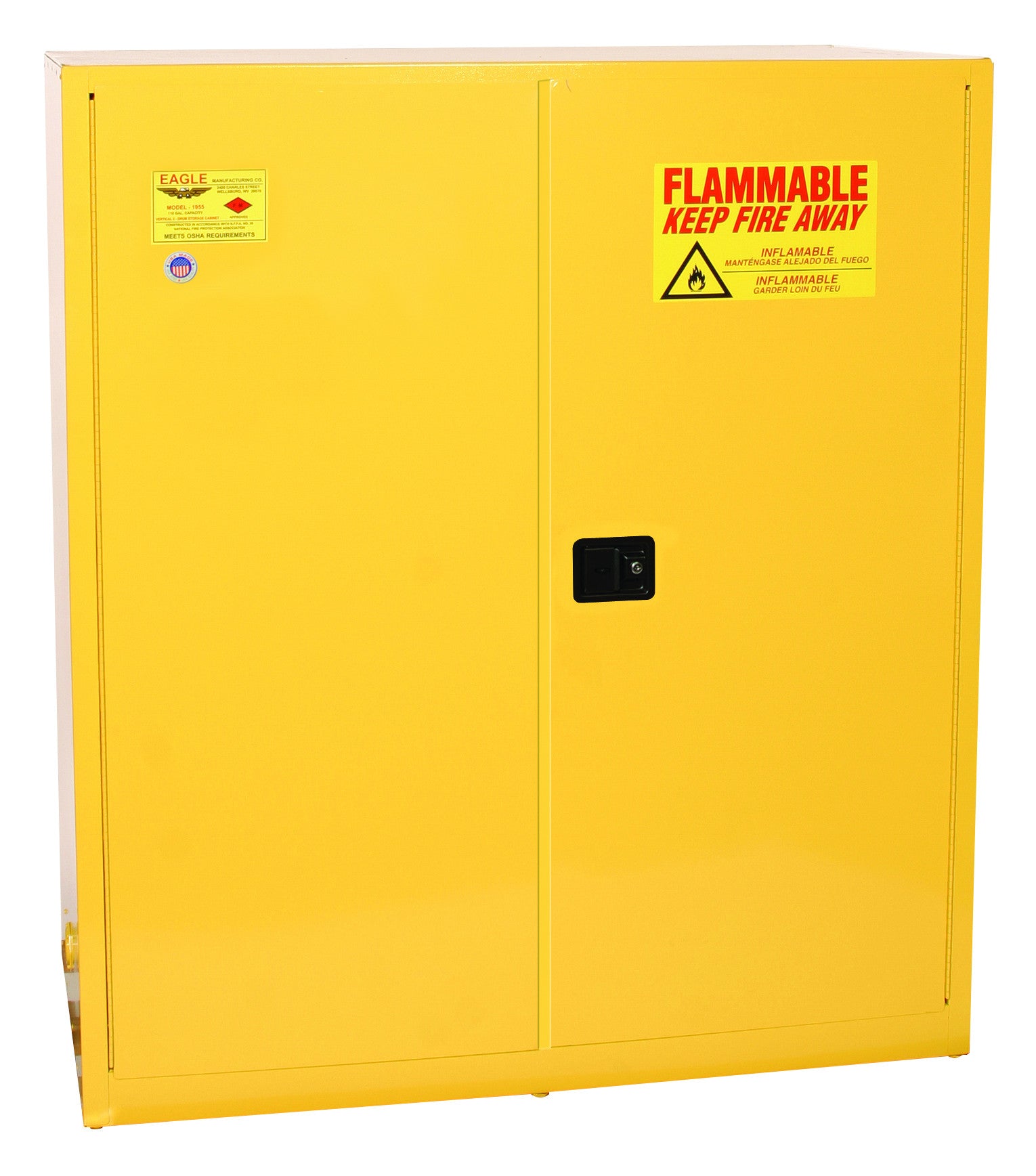 110-Gal Yellow Safety Cabinet, 2x 55-Gal Drums, Self-Closing - manufacturer product image 1