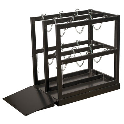 6-Gas Cylinder Forklift Pallet Barricade Rack, Ramp End Load, steel - Gas Cylinder Storage