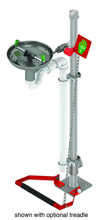 Pedestal Mount Eye Wash - Open Stainless Steel Bowl, Galvanized Pipe - manufacturer product image 1