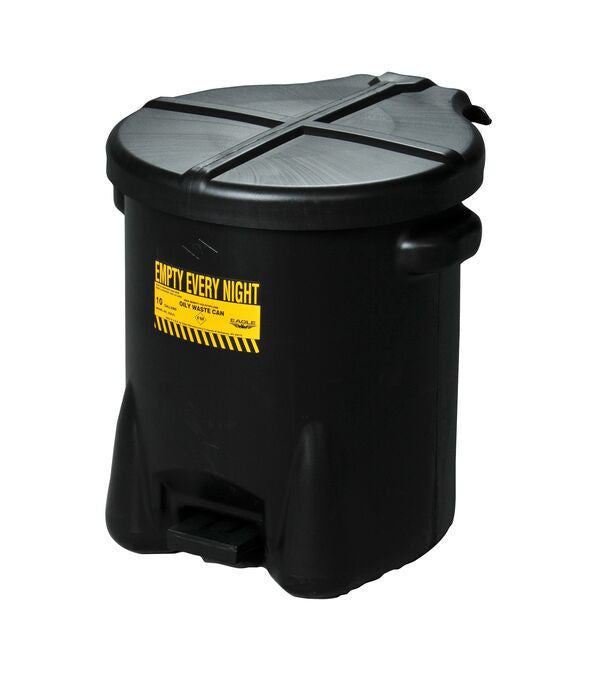 10-Gallon Oily Waste Can, Black with foot lever, Polyethylene, Capacity 10 gallons - manufacturer product image 1