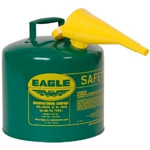5-Gal Combustibles Safety Can WITH Funnel, Green - Safety Cans