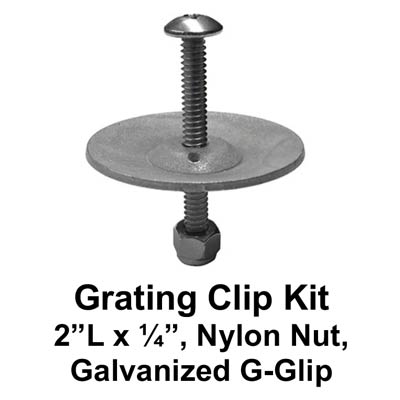 Fiberglass Stair Tread Grating Clip Kit -  2" L x 1/4" with Nylon Nut - Safety Products