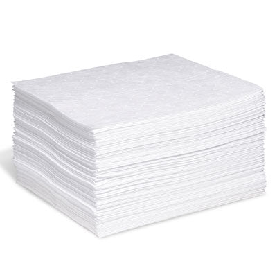 Oil Absorbent Pads, Medium Weight, 100/Case, polypropylene, 20 gallon capacity - Absorbent Pads & Rolls