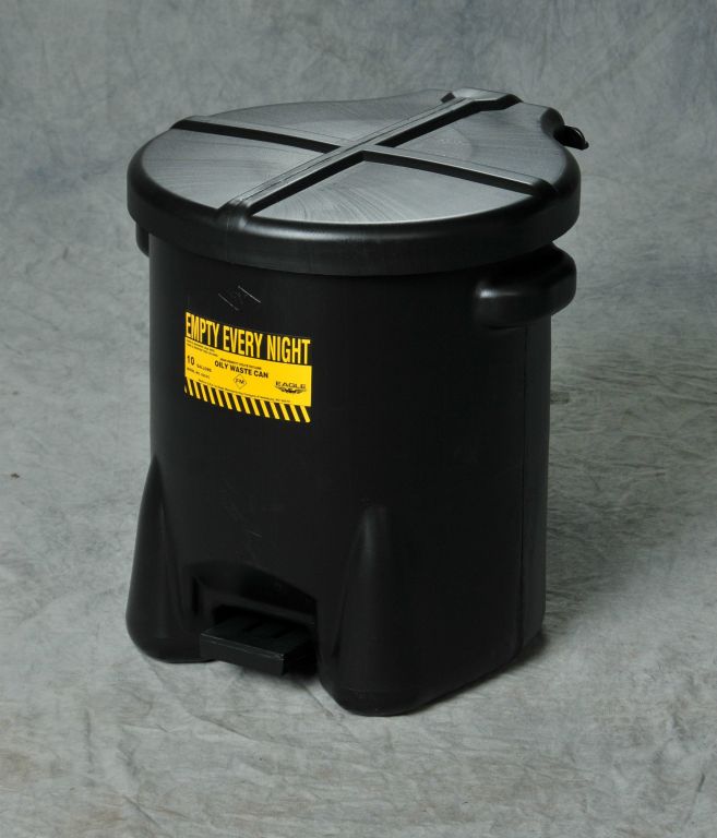 10-Gallon Oily Waste Can, Black with foot lever, Polyethylene, Capacity 10 gallons - Hazardous Waste Containers