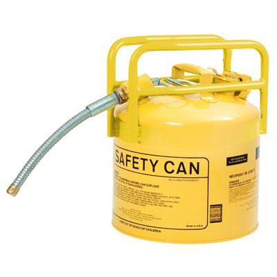 5-Gallon DOT-Approved Gas Can, Yellow, Flexible 5/8" Metal Spout - Safety Cans