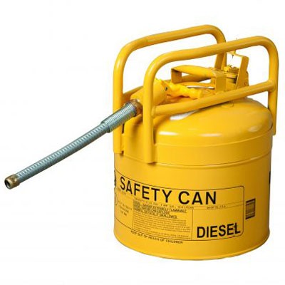5-Gallon DOT-Approved Gas Cans, Yellow, Flexible 7/8" Metal Spout - Safety Cans