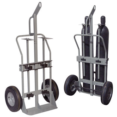 Double Cylinder Hand Truck, 16in Pneumatic Wheels, Hoist Ring, steel - Gas Cylinder Storage
