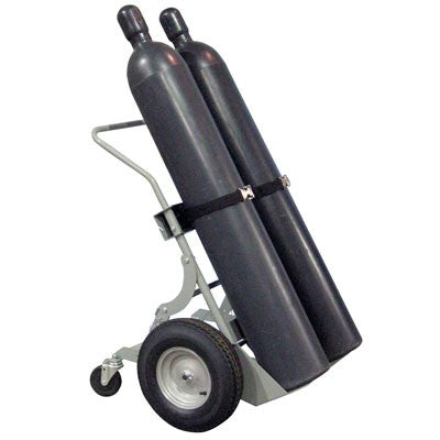 Double Cylinder Hand Truck, 16in Pneumatic Wheels, Rear Casters, steel - Gas Cylinder Storage