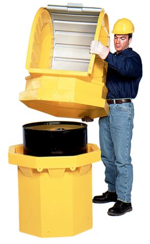 1-Drum Outdoor Drum Storage w/drain plug, 70 gallon capacity