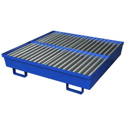 4-Drum Steel Spill Pallet, Blue Powder,  No Drain Plug - Spill Containment Pallets