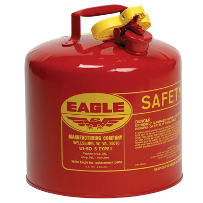 5-Gal Eagle Safety Gas Can for Flammables. NO Funnel, Red - Safety Cans