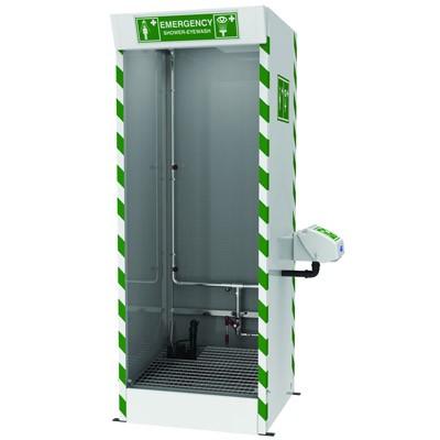 Emergency Shower Cubicle with Multi-Nozzles, 120V Sump Pump & External Eyewash, plastic - Emergency Showers & Eyewash