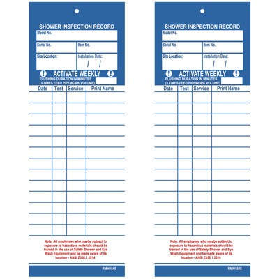 Shower/Eyewash Station Service Inspection Cards, plastic