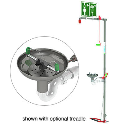 Floor Mount Emergency Shower/Eyewash - Galvanized Pipe, Top Inlet, Open Stainless Steel Bowl - Emergency Showers & Eyewash