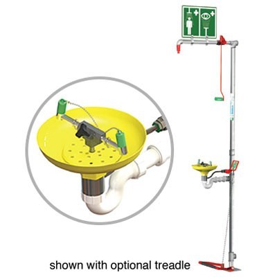 Floor Mount Emergency Shower/Eyewash - Stainless Steel Pipe, Top Inlet, Open ABS Bowl - Emergency Showers & Eyewash
