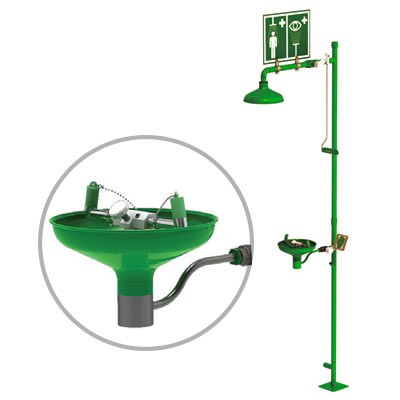 Floor Mount Emergency Shower/Eyewash - Powder Coated Stainless Steel, Open Bowl - Emergency Showers & Eyewash