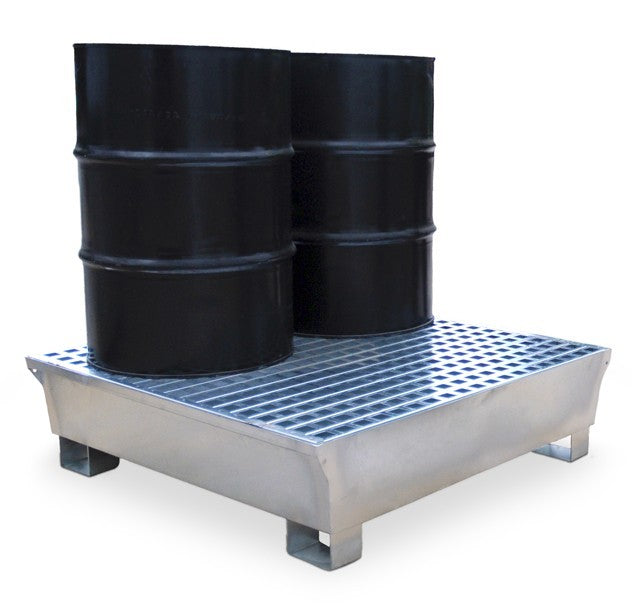 4-Drum Steel Spill Pallet, Silver Galvanized, No Drain Plug - Spill Containment Pallets