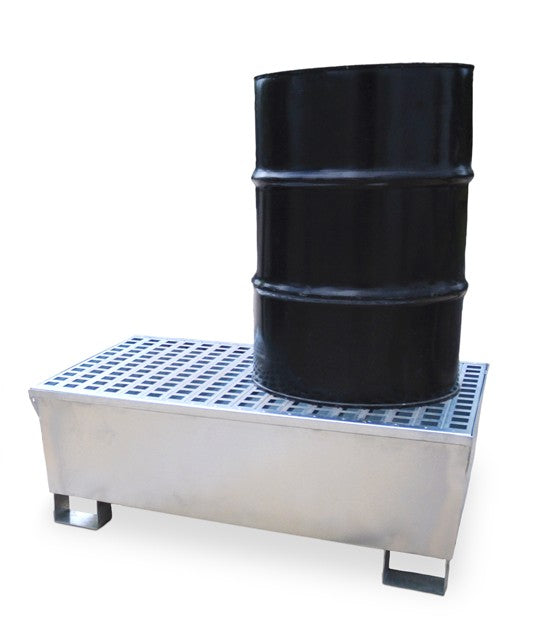 2-Drum Steel Spill Pallet, Silver Galvanized, No Drain Plug - Spill Containment Pallets