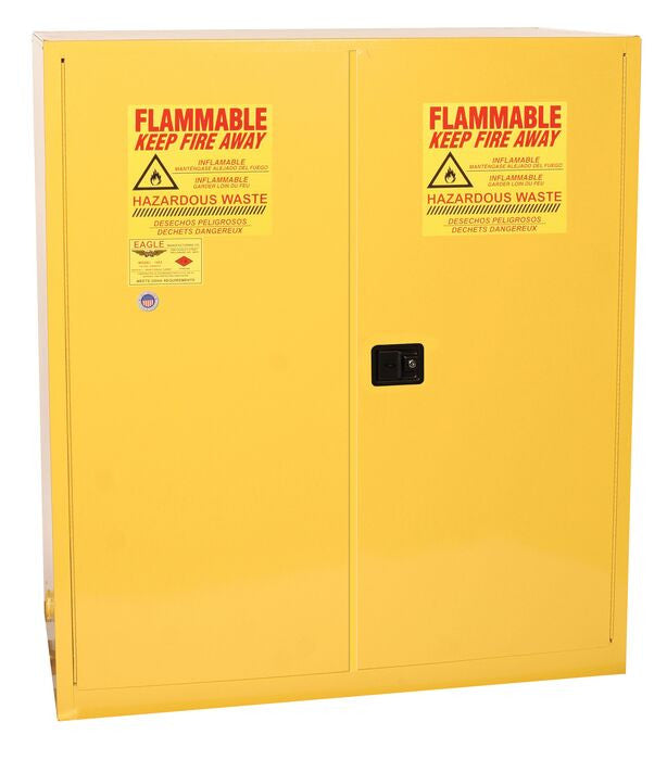 110-Gal Yellow Safety Cabinet w/ rollers, 2x 55-Gal Drums, Manual Close - manufacturer product image 1