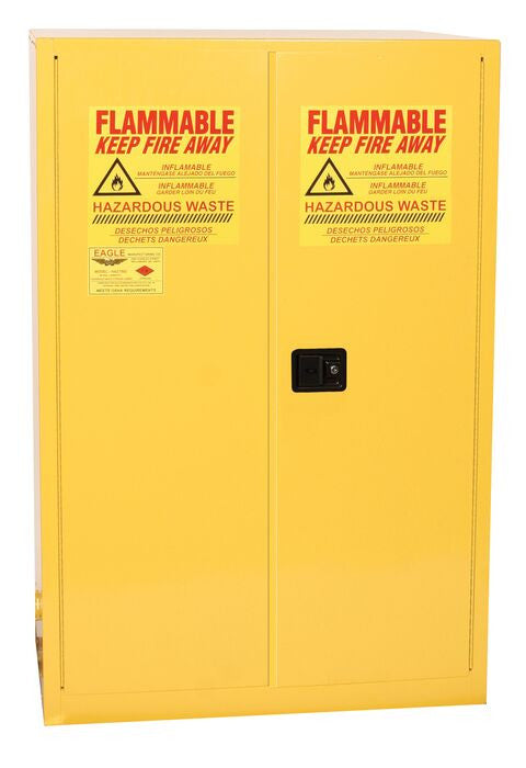 60-Gal Yellow Safety Cabinet w/ rollers, 2x 30-Gal Drums, Manual Close - manufacturer product image 1