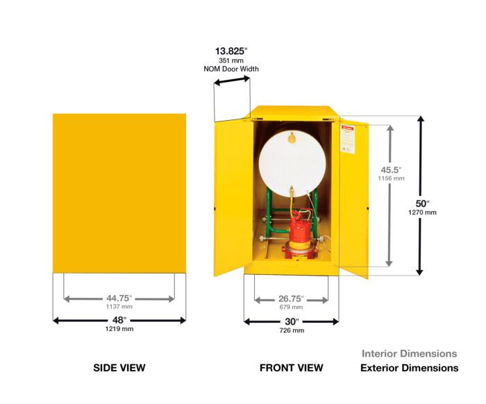 55-Gal Yellow Safety Cabinet, 1 Horizontal Drum, Self-Closing - manufacturer product image 2