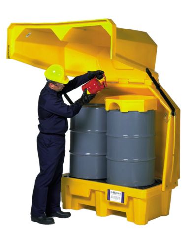 2-Drum Gull Wing Outdoor Drum Storage w/ drain plug, 66 gallon capacity