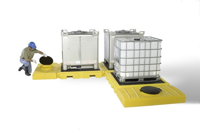 IBC Indoor Modular Spill Pallet, 3-Tote Model, Polyethylene, No Drain - Spill Containment